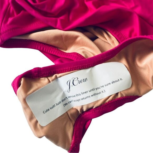 J Crew Radiant Fuchsia Ruched V-neckline One Piece Swimsuit Sz 14 NWT - Picture 9 of 16